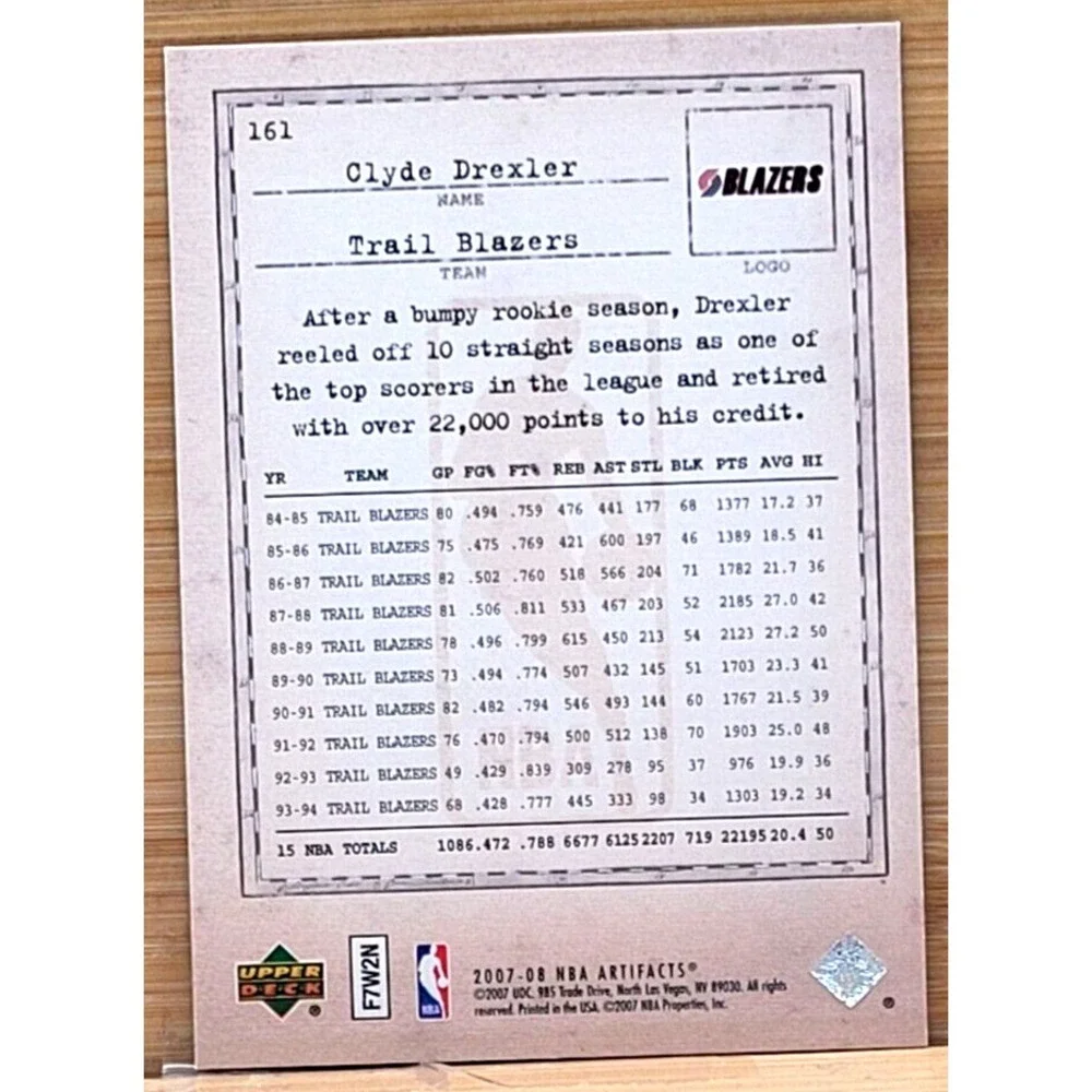 2007-08 UD ARTIFACTS CLYDE DREXLER‎ #D/999 LEGENDARY LEGACIES PORTLAND
